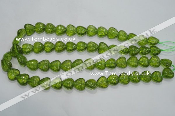 COQ30 15.5 inches 14*14mm heart dyed olive quartz beads wholesale