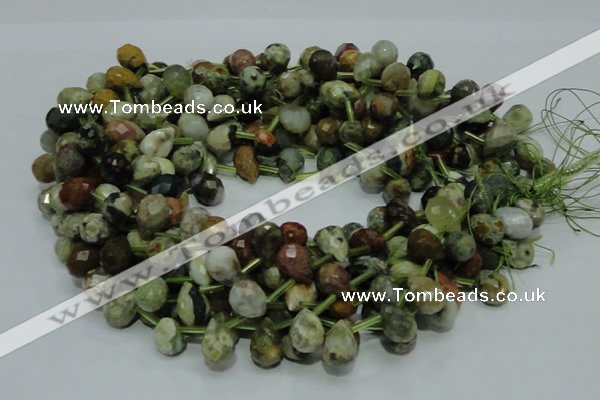 COS03 15.5 inches 10*14mm faceted teardrop ocean stone beads wholesale