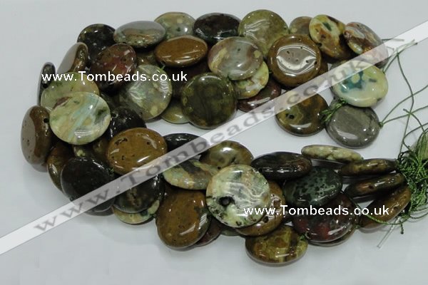 COS14 15.5 inches 25mm flat round ocean stone beads wholesale