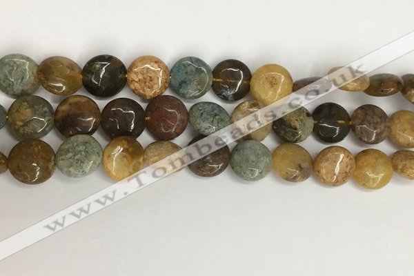 COS243 15.5 inches 10mm flat round ocean stone beads wholesale