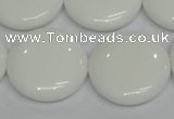 CPB100 15.5 inches 25mm flat round white porcelain beads wholesale