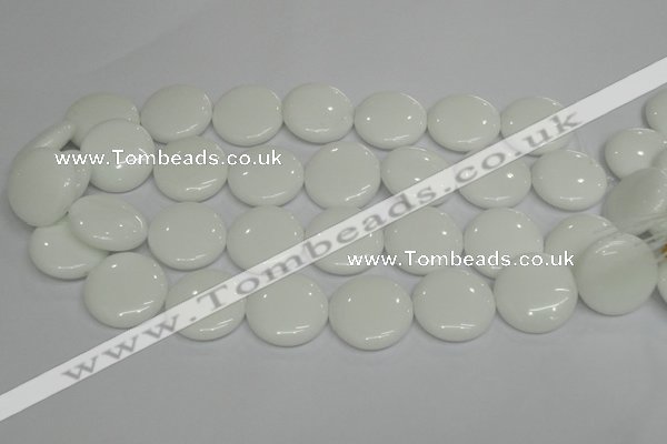 CPB100 15.5 inches 25mm flat round white porcelain beads wholesale