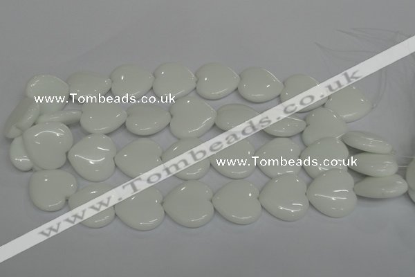 CPB107 15.5 inches 25*25mm heart white porcelain beads wholesale