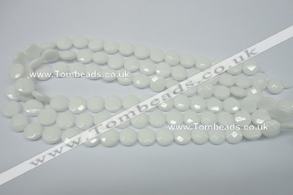 CPB301 15 inches 12mm faceted coin white porcelain beads