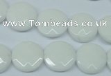 CPB302 15 inches 14mm faceted coin white porcelain beads