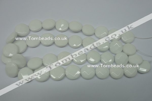 CPB304 15 inches 18mm faceted coin white porcelain beads