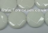 CPB305 15 inches 20mm faceted coin white porcelain beads