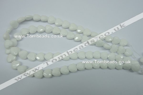 CPB310 15 inches 12*12mm faceted heart white porcelain beads