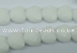 CPB311 15 inches 14*14mm faceted heart white porcelain beads