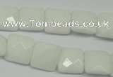 CPB320 15 inches 12*12mm faceted square white porcelain beads