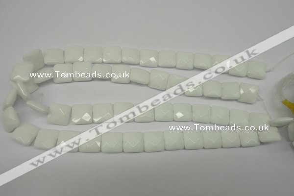 CPB320 15 inches 12*12mm faceted square white porcelain beads