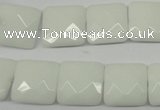 CPB321 15 inches 14*14mm faceted square white porcelain beads