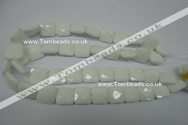 CPB322 15 inches 16*16mm faceted square white porcelain beads