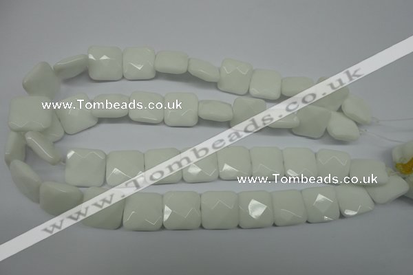 CPB323 15 inches 18*18mm faceted square white porcelain beads