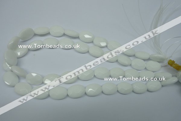 CPB336 15 inches 10*14mm faceted oval white porcelain beads