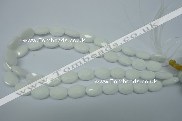 CPB337 15 inches 12*16mm faceted oval white porcelain beads