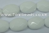 CPB338 15 inches 13*18mm faceted oval white porcelain beads