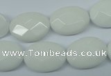 CPB339 15 inches 15*20mm faceted oval white porcelain beads