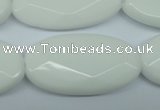 CPB341 15 inches 20*40mm faceted oval white porcelain beads