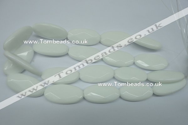 CPB341 15 inches 20*40mm faceted oval white porcelain beads