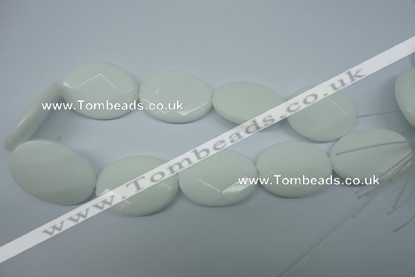 CPB342 15 inches 30*40mm faceted oval white porcelain beads