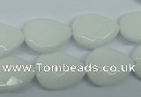 CPB345 15 inches 10*14mm faceted flat teardrop white porcelain beads