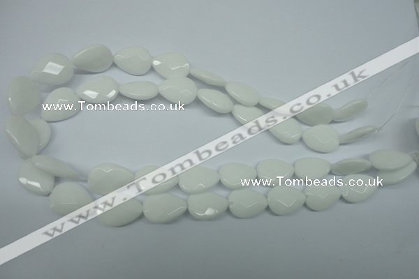 CPB345 15 inches 10*14mm faceted flat teardrop white porcelain beads