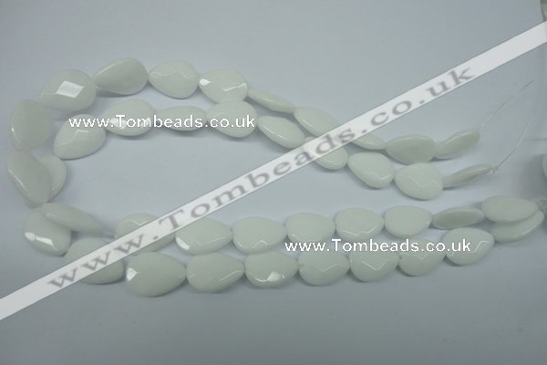 CPB346 15 inches 12*16mm faceted flat teardrop white porcelain beads