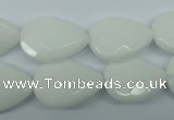 CPB347 15 inches 13*18mm faceted flat teardrop white porcelain beads