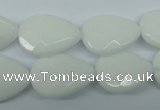 CPB348 15 inches 15*20mm faceted flat teardrop white porcelain beads