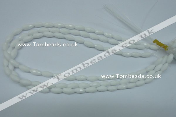 CPB357 15 inches 6*12mm faceted rice white porcelain beads wholesale