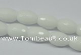 CPB358 15 inches 8*12mm faceted rice white porcelain beads wholesale