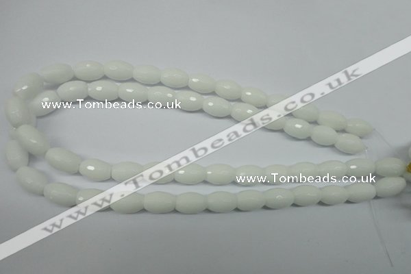 CPB358 15 inches 8*12mm faceted rice white porcelain beads wholesale
