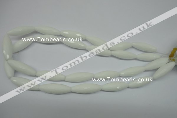 CPB359 15 inches 10*30mm faceted rice white porcelain beads wholesale