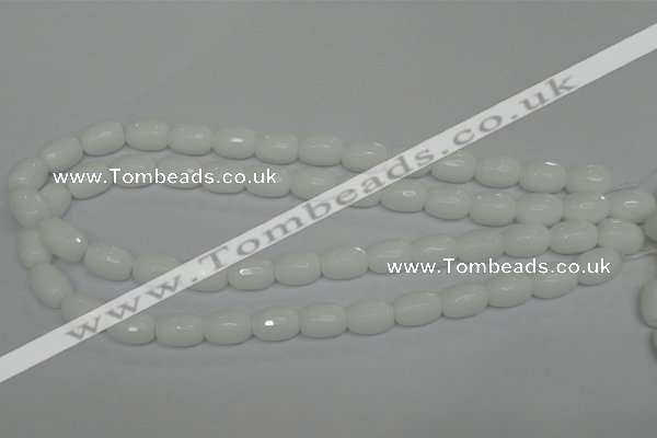 CPB41 15.5 inches 10*14mm faceted drum white porcelain beads