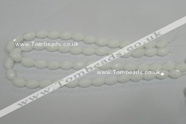 CPB46 15.5 inches 10*14mm faceted rice white porcelain beads