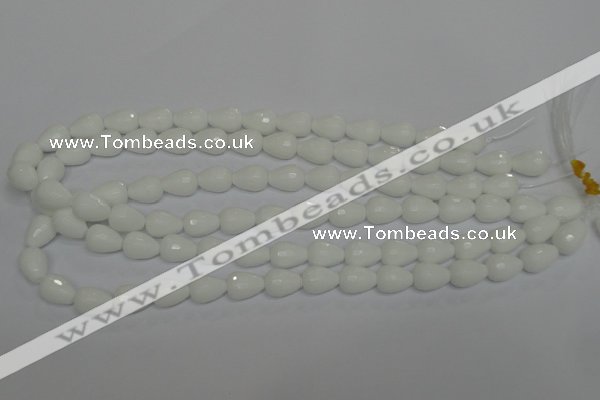 CPB51 15.5 inches 10*14mm faceted teardrop white porcelain beads