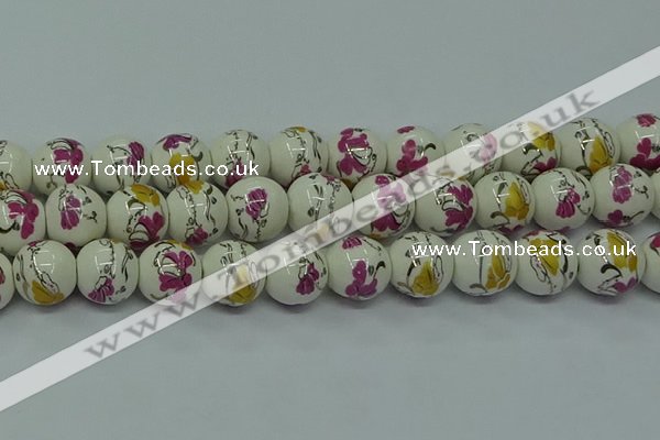 CPB695 15.5 inches 14mm round Painted porcelain beads