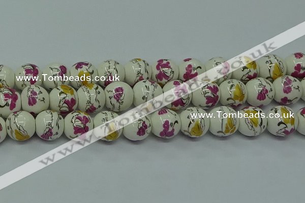 CPB695 15.5 inches 14mm round Painted porcelain beads