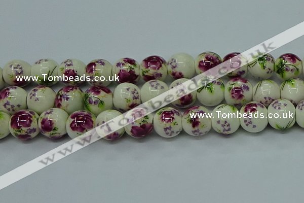 CPB705 15.5 inches 14mm round Painted porcelain beads