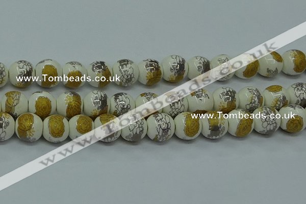 CPB755 15.5 inches 14mm round Painted porcelain beads