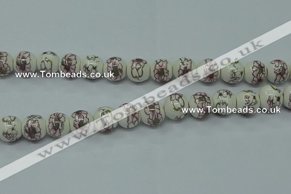 CPB795 15.5 inches 14mm round Painted porcelain beads