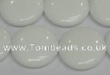 CPB99 15.5 inches 20mm flat round white porcelain beads wholesale