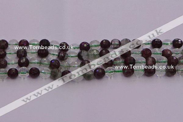 CPC11 15.5 inches 8mm faceted round green phantom quartz beads