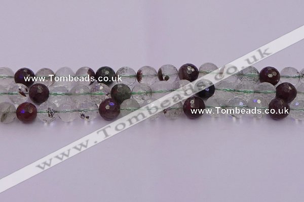 CPC12 15.5 inches 10mm faceted round green phantom quartz beads