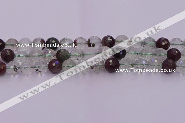 CPC13 15.5 inches 12mm faceted round green phantom quartz beads