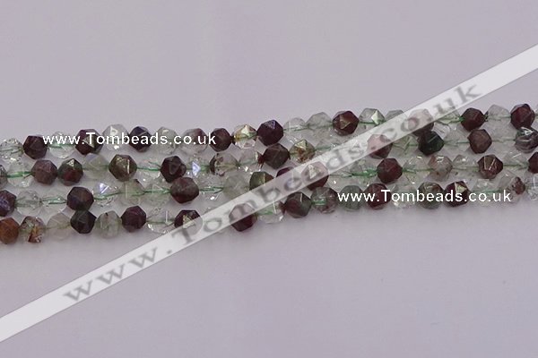 CPC15 15.5 inches 6mm faceted nuggets green phantom quartz beads