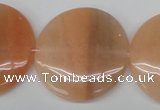 CPE30 15.5 inches 30mm flat round peach stone beads wholesale