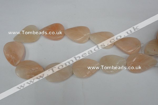 CPI158 15.5 inches 25*35mm carved leaf pink aventurine jade beads