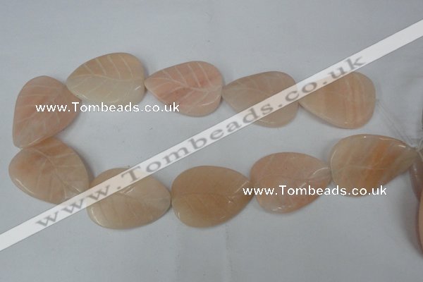 CPI159 15.5 inches 30*40mm carved leaf pink aventurine jade beads